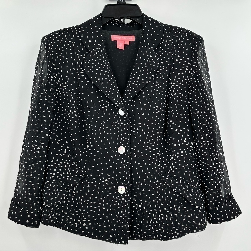 Maggie Boutique Vintage Black/White 100% Silk Lined Blouse Women’s Size 14